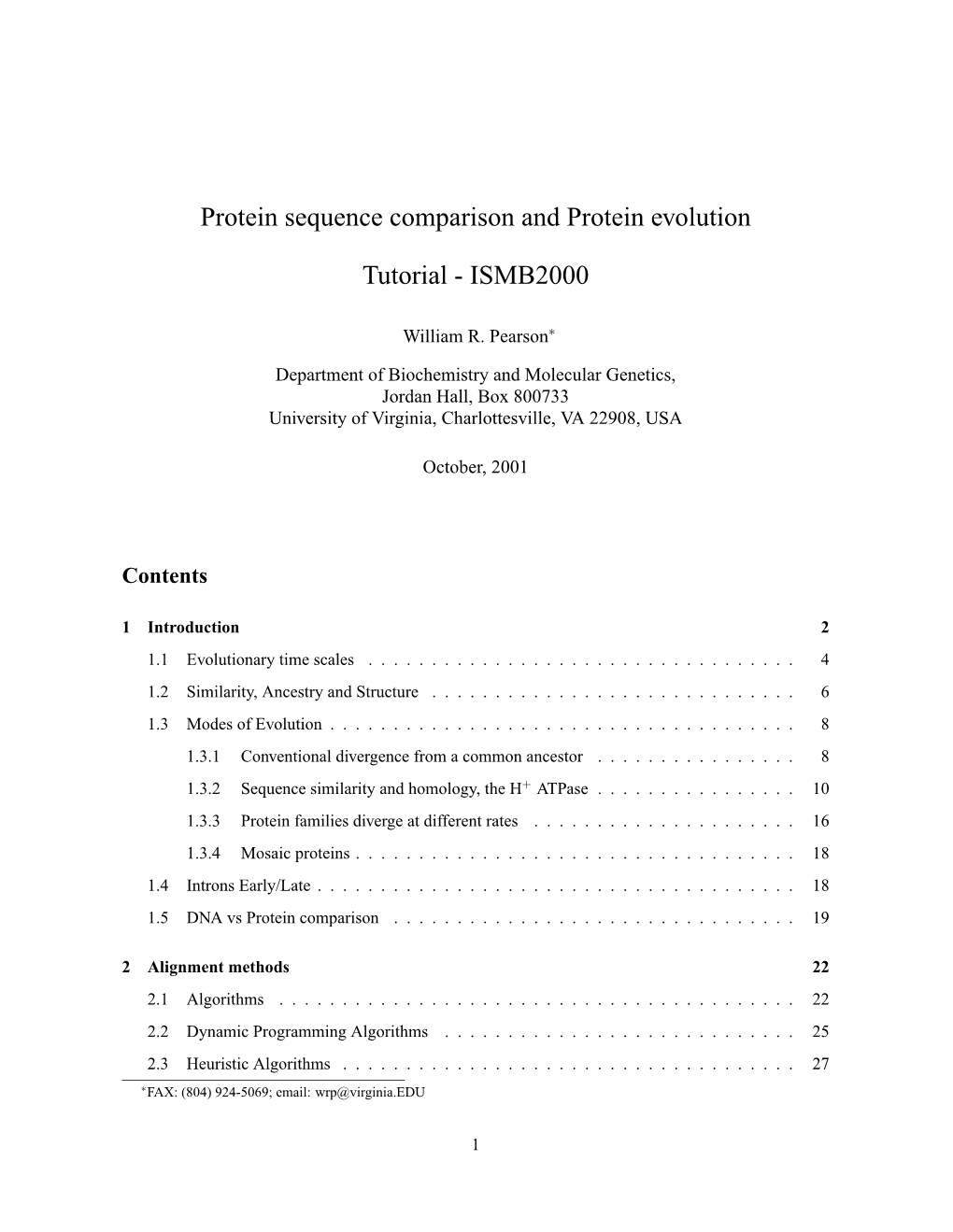 Protein Sequence Comparison and Protein Evolution Tutorial