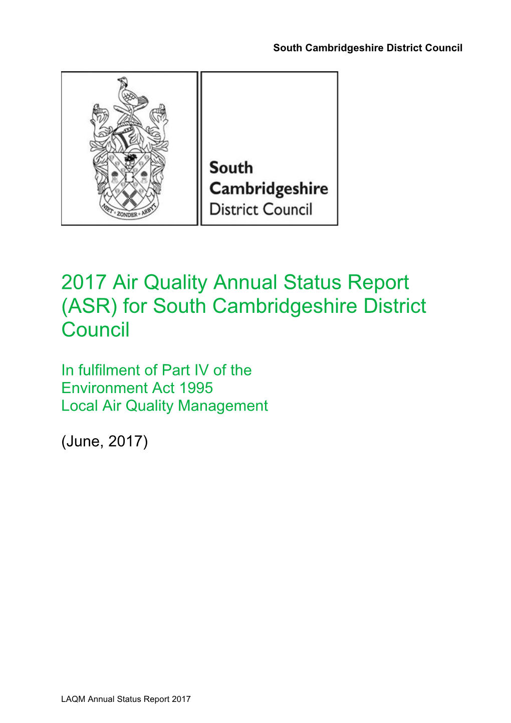 Air Quality in South Cambridgeshire