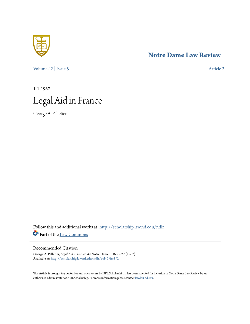 Legal Aid in France George A