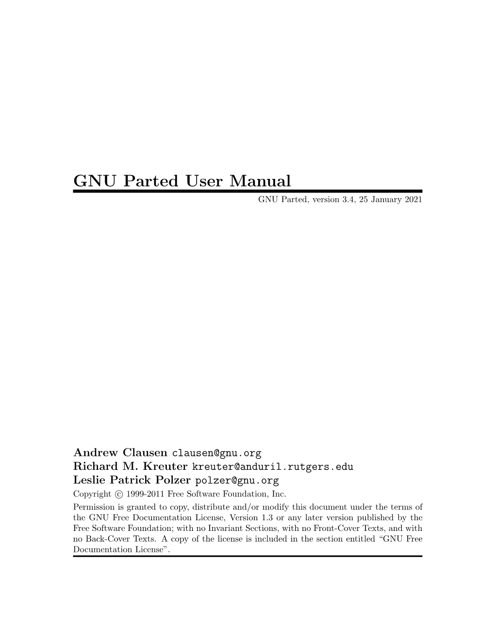 GNU Parted User Manual GNU Parted, Version 3.4, 25 January 2021