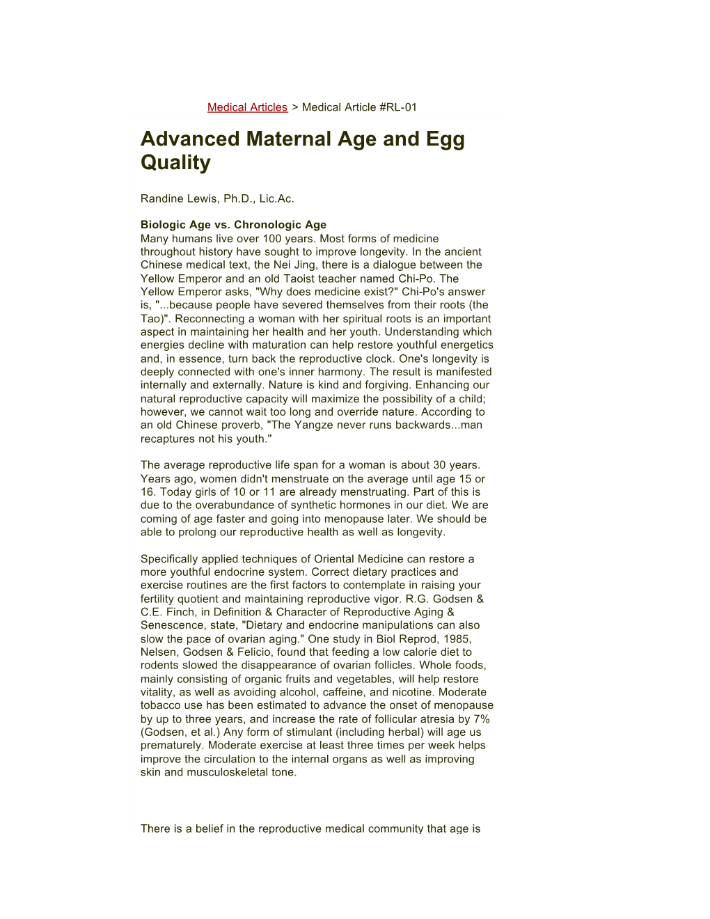 Advanced Maternal Age and Egg Quality