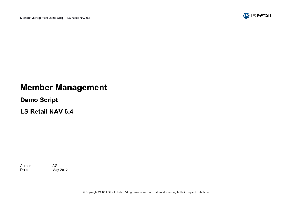 Member Management Demo Script LS Retail NAV 6.3