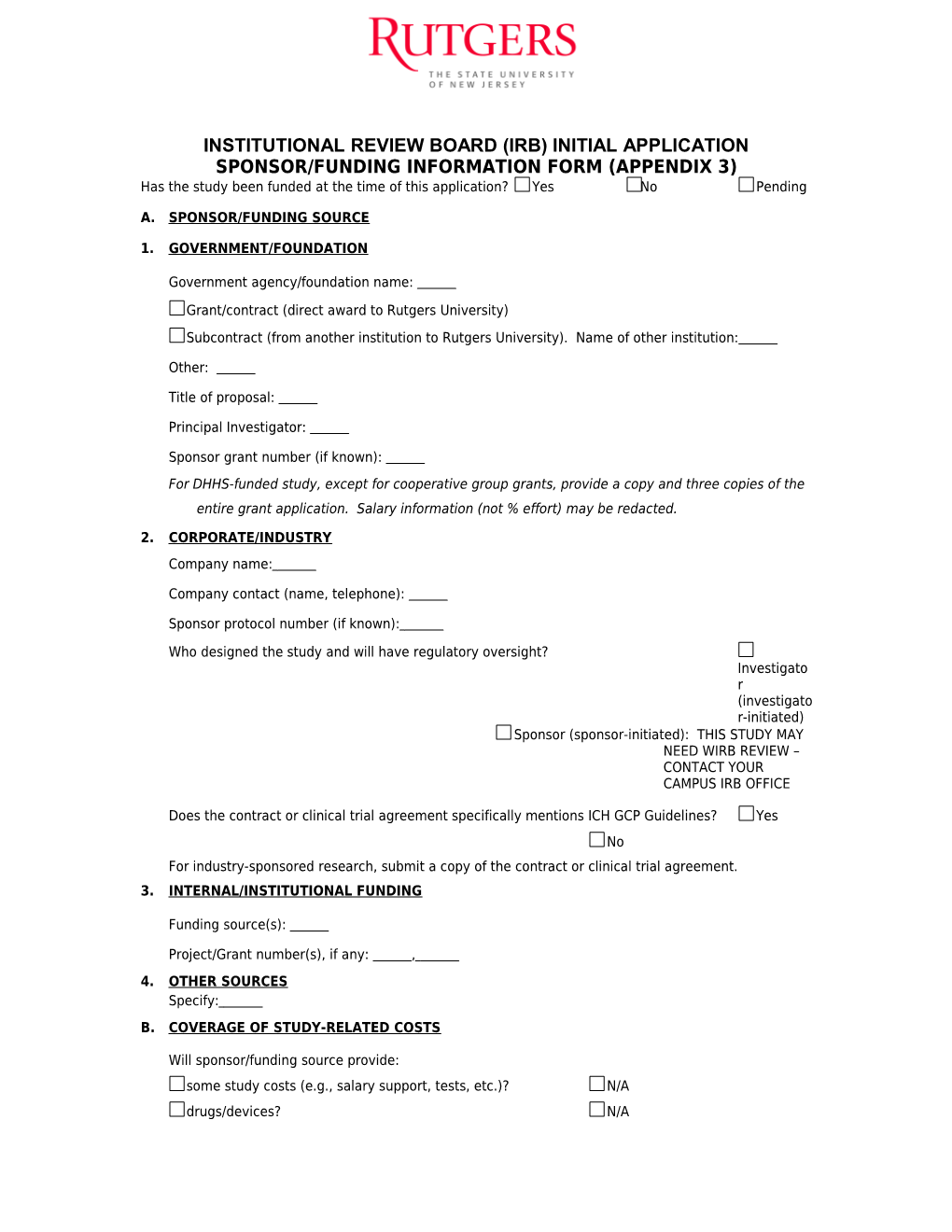 Institutional Review Board (Irb) Initial Application