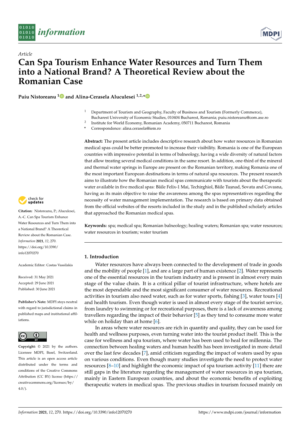 Can Spa Tourism Enhance Water Resources and Turn Them Into a National Brand? a Theoretical Review About the Romanian Case