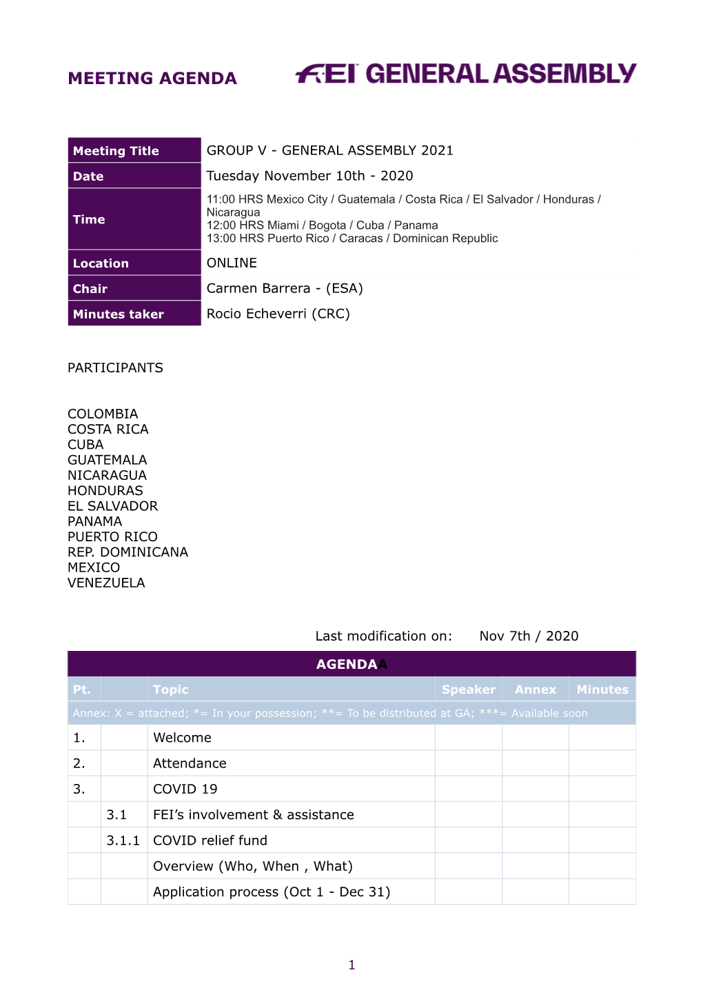 FEI General Assembly Meeting Agenda 2