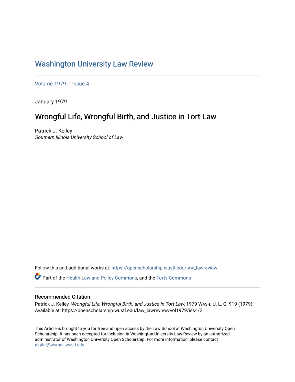Wrongful Life, Wrongful Birth, and Justice in Tort Law