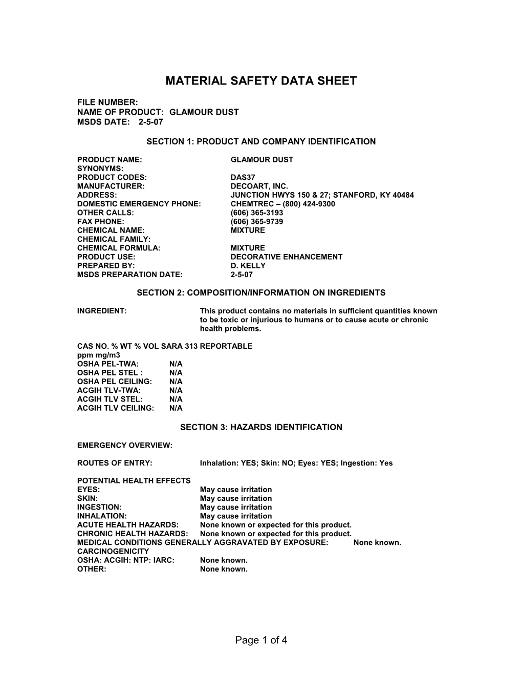 Material Safety Data Sheet s23