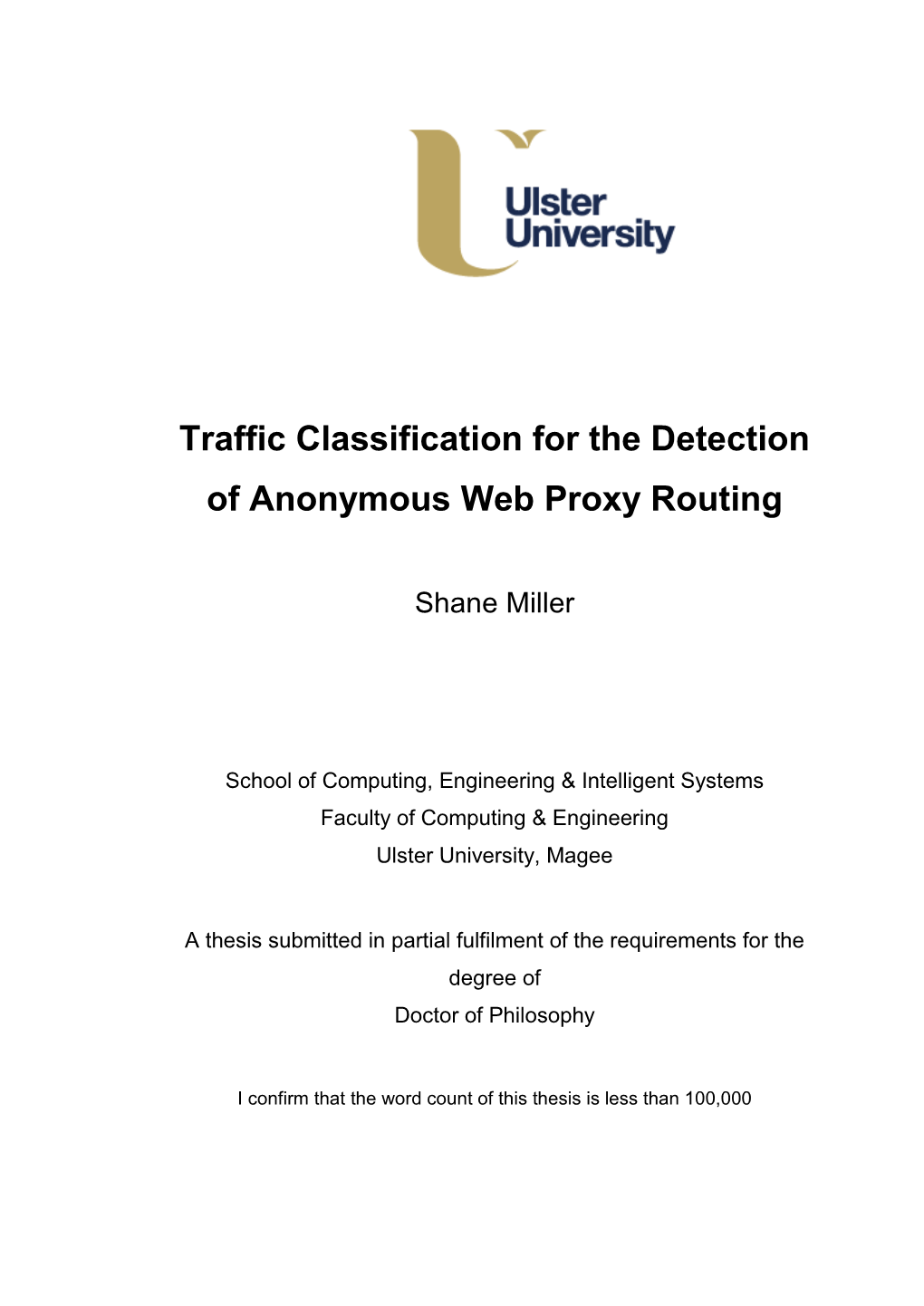 Traffic Classification for the Detection of Anonymous Web Proxy Routing