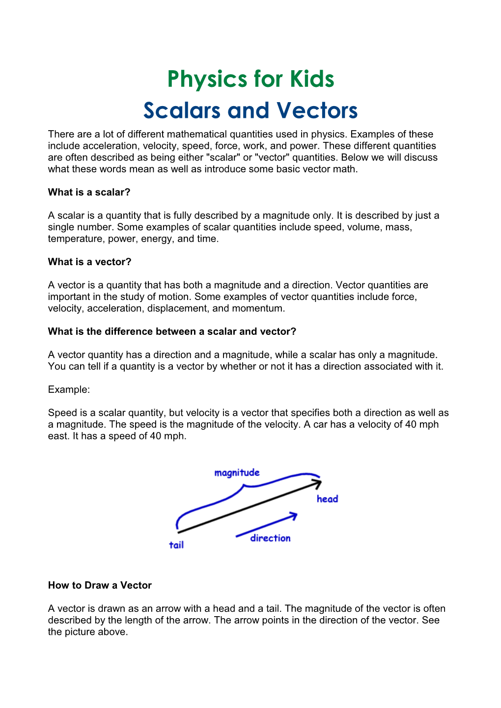 Physics for Kids Scalars and Vectors There Are a Lot of Different Mathematical Quantities Used in Physics