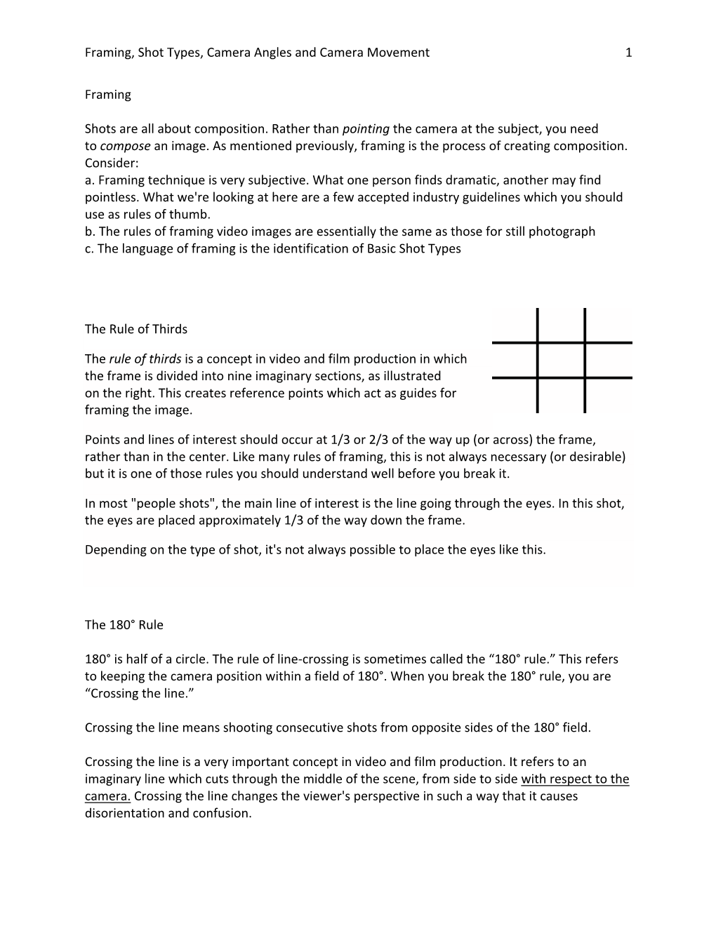 Framing, Shot Types, Camera Movement