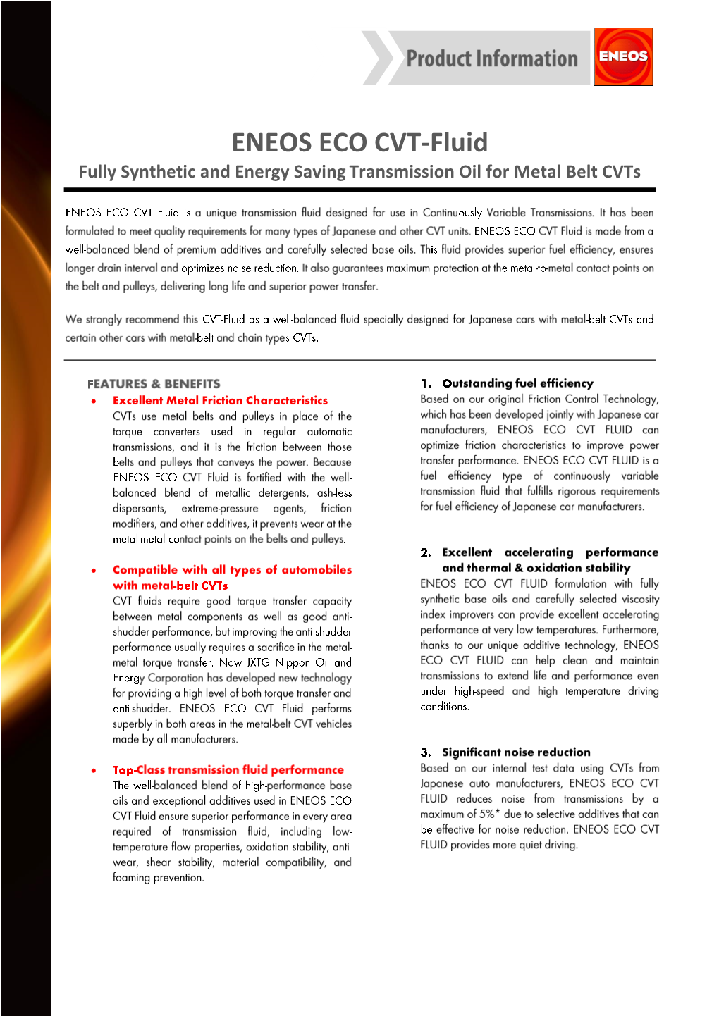 ENEOS ECO CVT-Fluid Fully Synthetic and Energy Saving Transmission Oil for Metal Belt Cvts