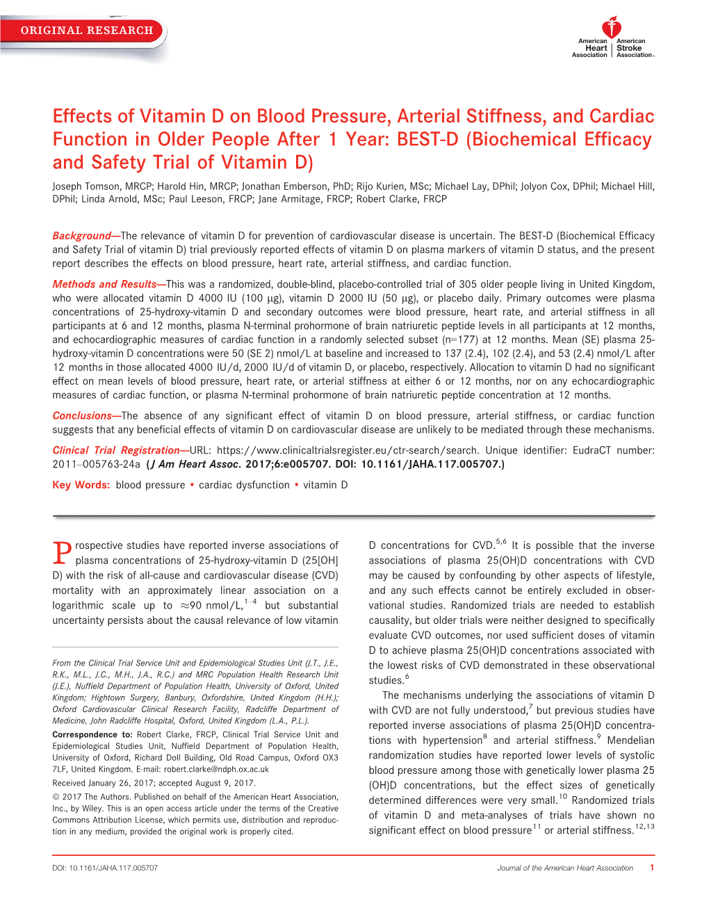 Effects of Vitamin D on Blood Pressure, Arterial Stiffness, and Cardiac