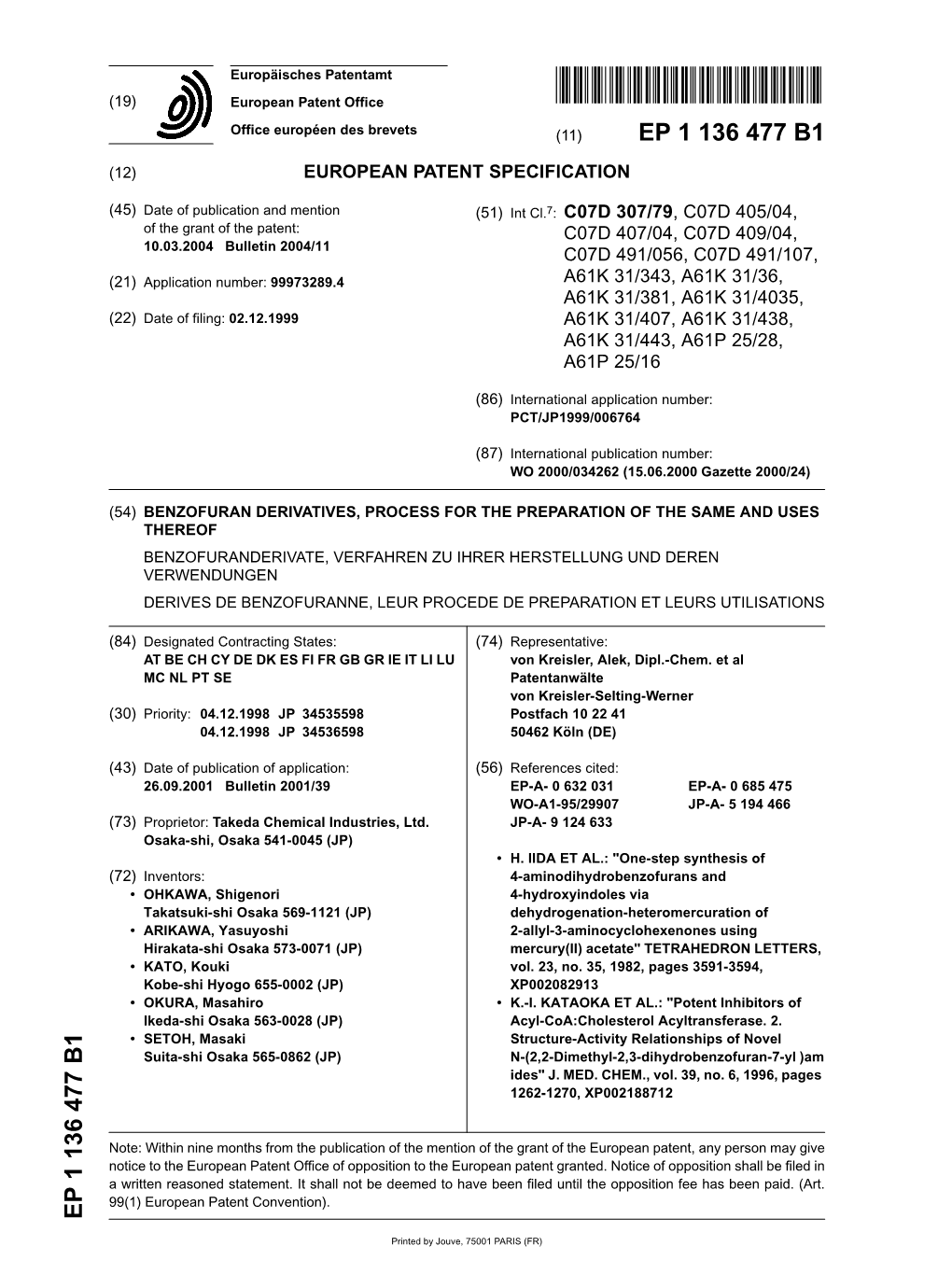 Benzofuran Derivatives, Process for the Preparation of the Same and Uses Thereof