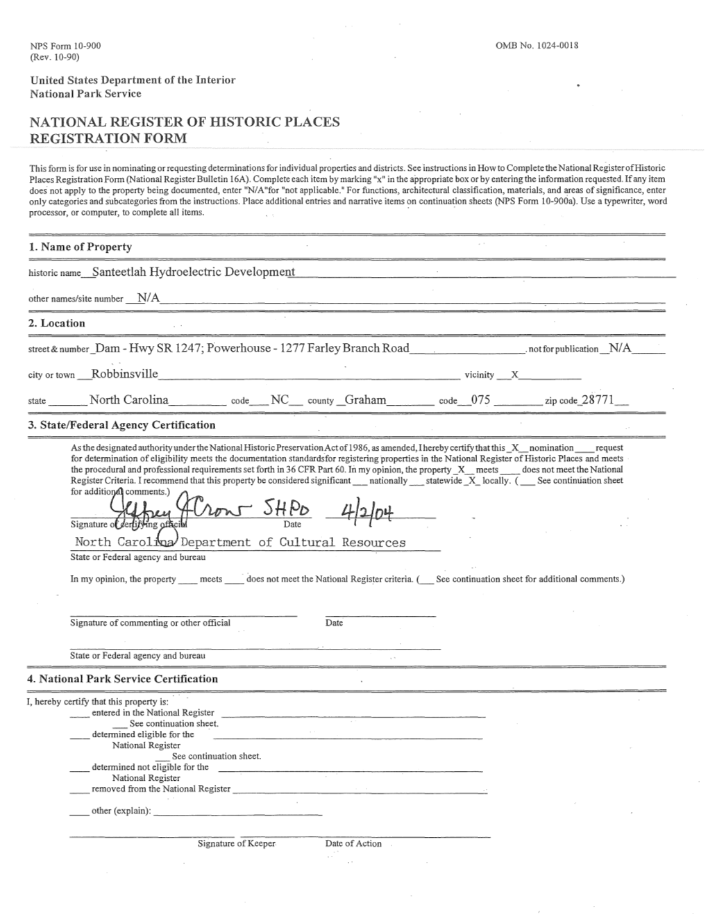 NATION.AL REGISTER of HISTORIC PLACES REGISTRATION FORM Of