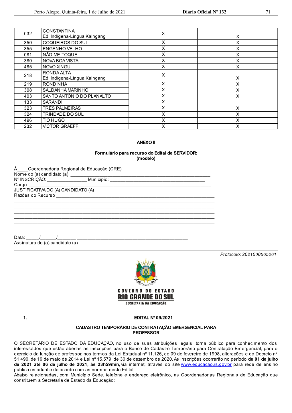 Porto Alegre, Quinta-Feira, 1 De Julho De 2021 71 Diário Oficial Nº