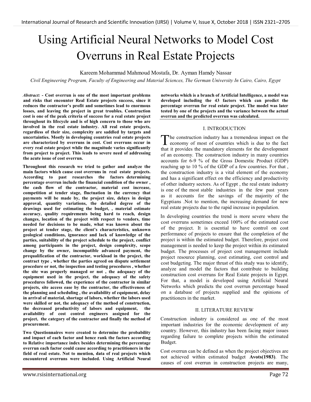 Using Artificial Neural Networks to Model Cost Overruns in Real Estate Projects