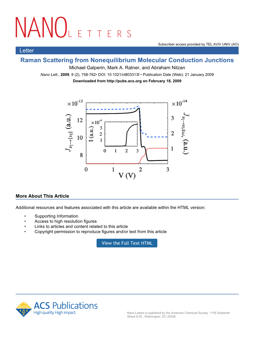 Raman Scattering from Nonequilibrium Molecular Conduction Junctions Michael Galperin, Mark A