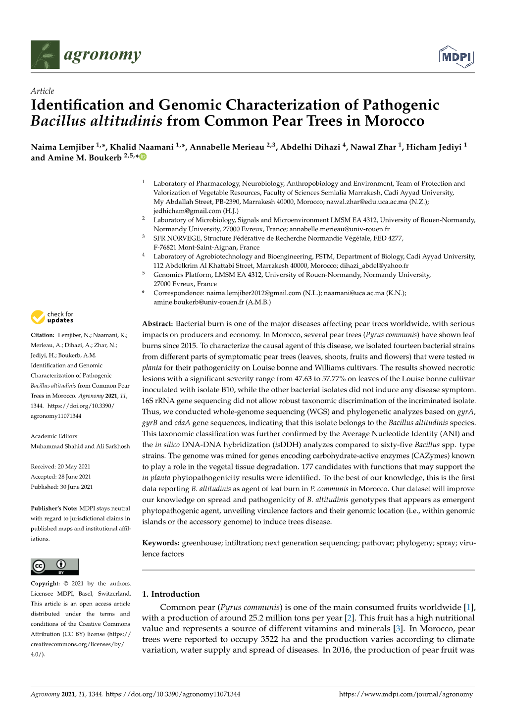 Identification and Genomic Characterization of Pathogenic