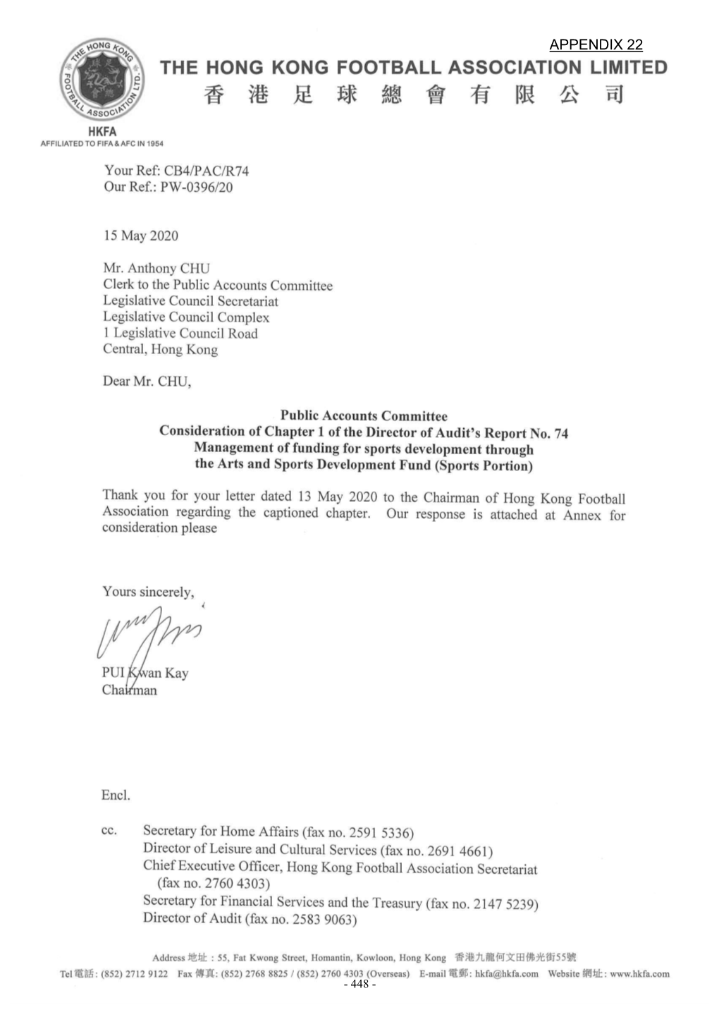 Letter Dated 15 May 2020 from Chairman, Hong Kong Football