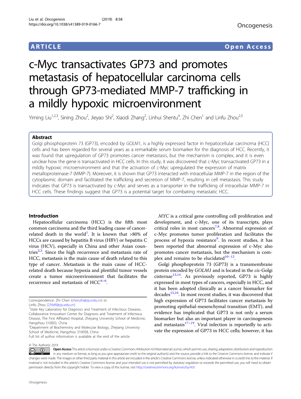 C-Myc Transactivates GP73 and Promotes Metastasis Of