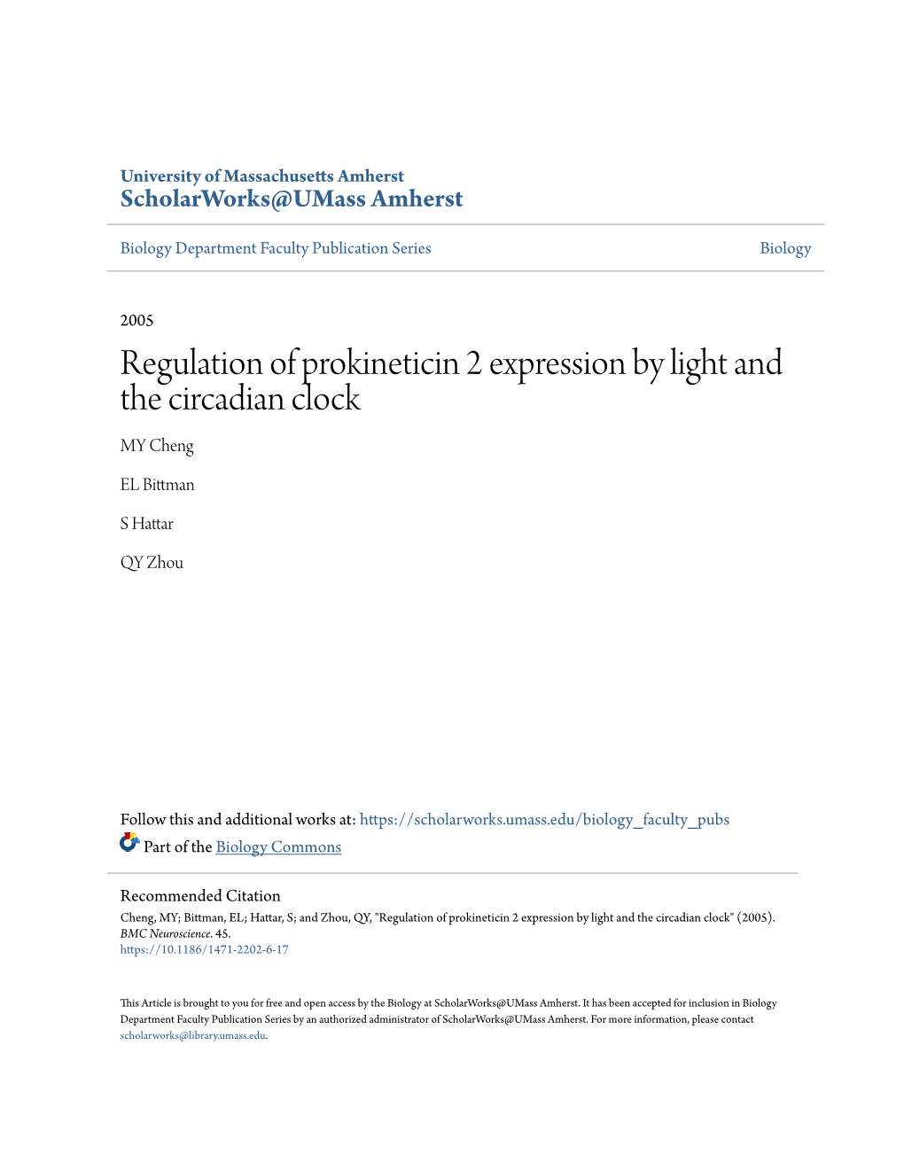 Regulation of Prokineticin 2 Expression by Light and the Circadian Clock MY Cheng