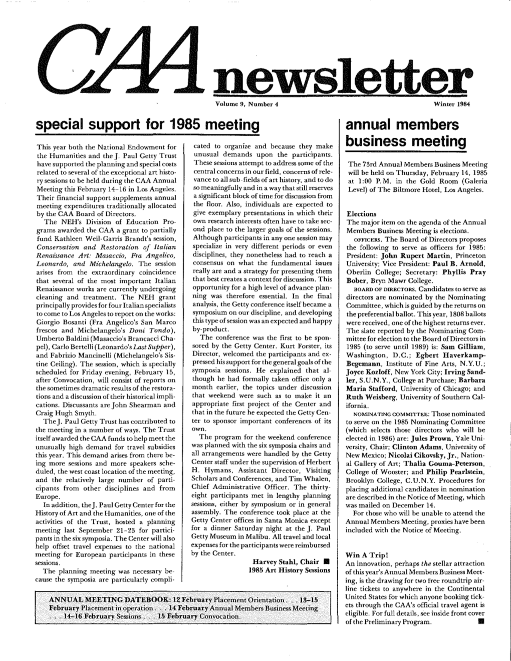 Winter 1984 CAA Newsletter