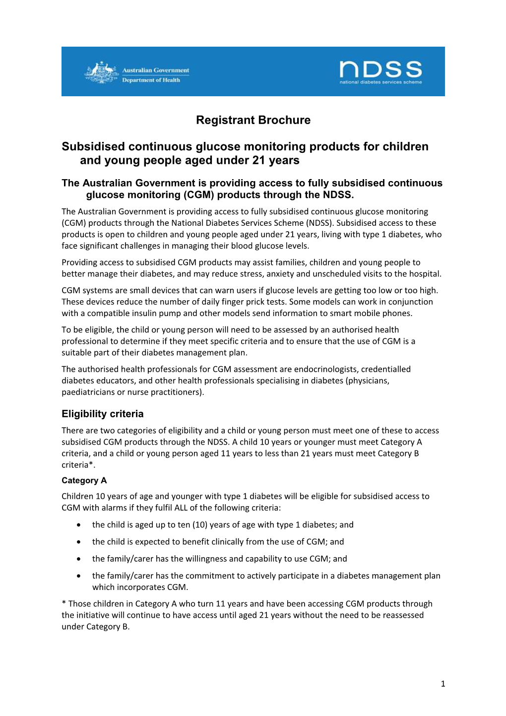 Subsidised Continuous Glucose Monitoring Products for Children and Young People Aged Under