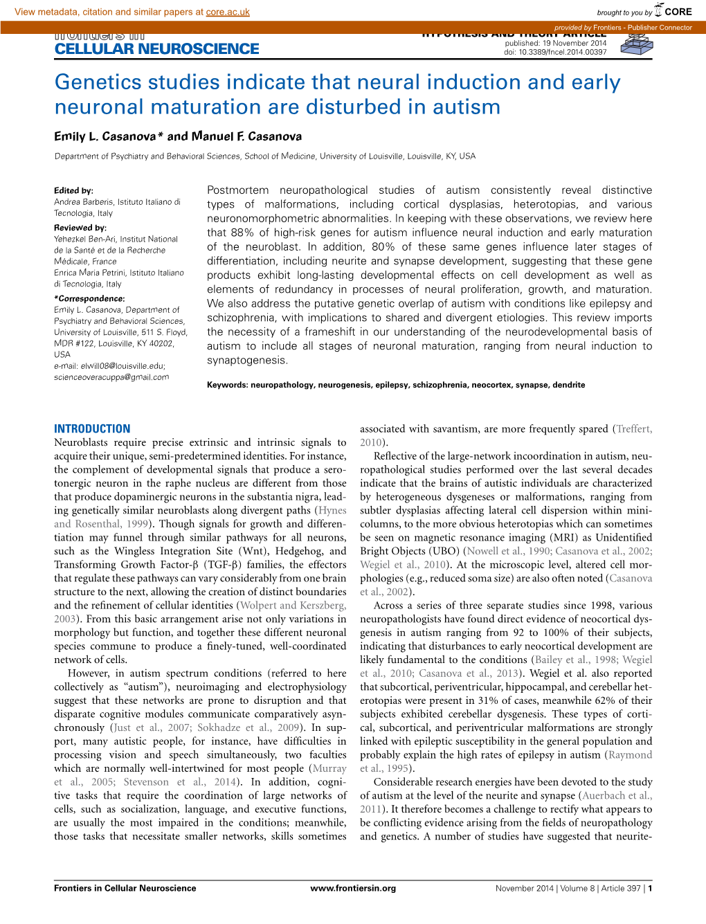 Genetics Studies Indicate That Neural Induction and Early Neuronal Maturation Are Disturbed in Autism