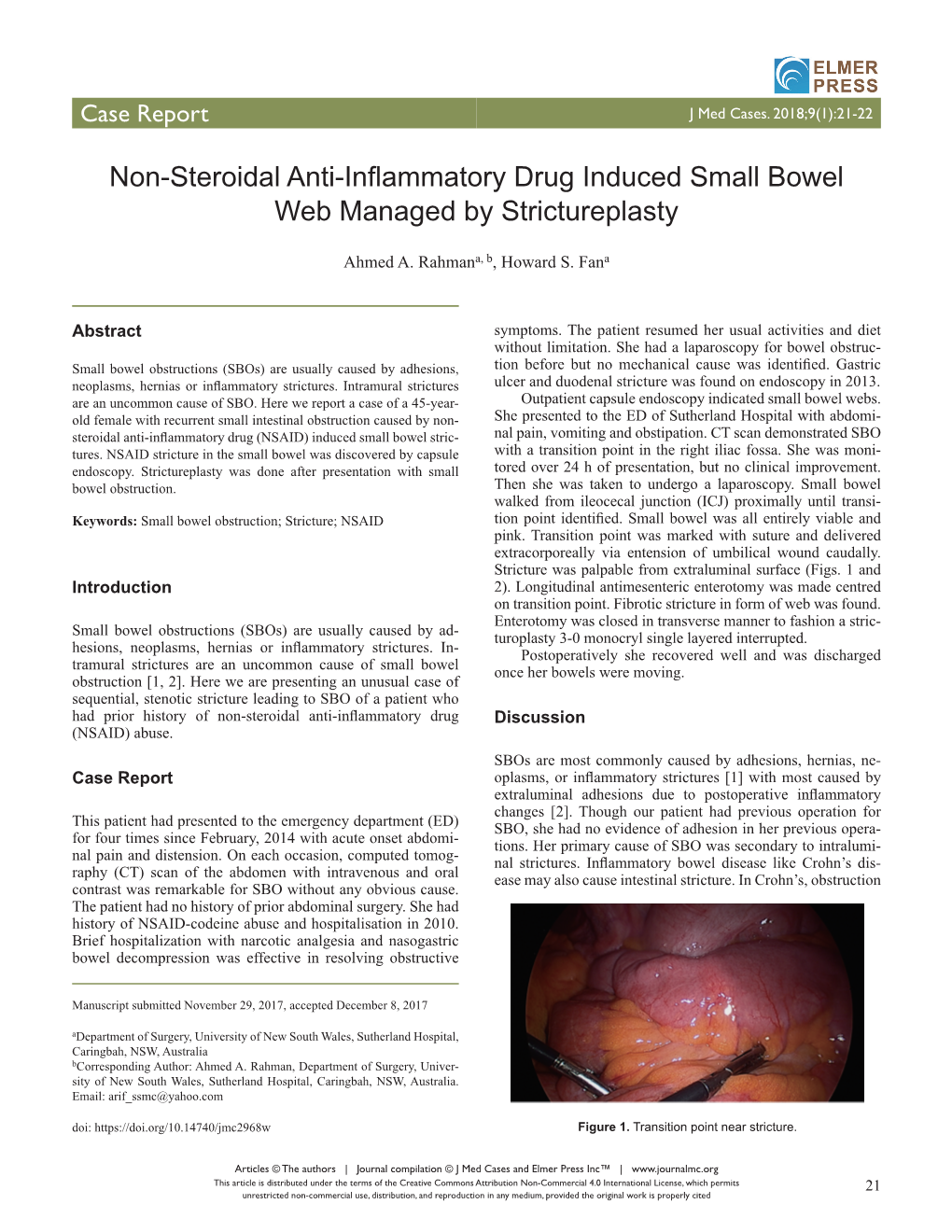 Non-Steroidal Anti-Inflammatory Drug Induced Small Bowel Web Managed by Strictureplasty