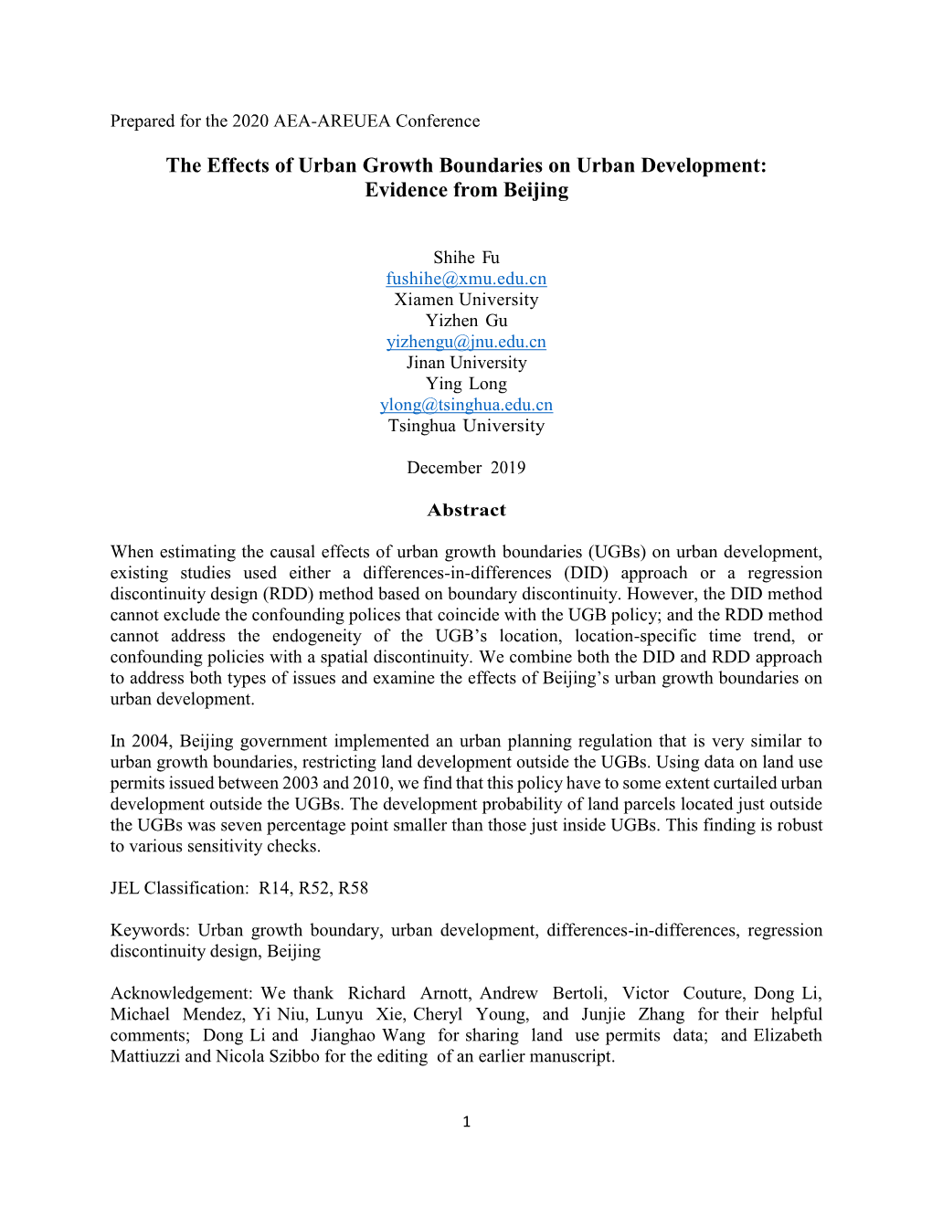 The Effects of Urban Growth Boundaries on Urban Development: Evidence from Beijing