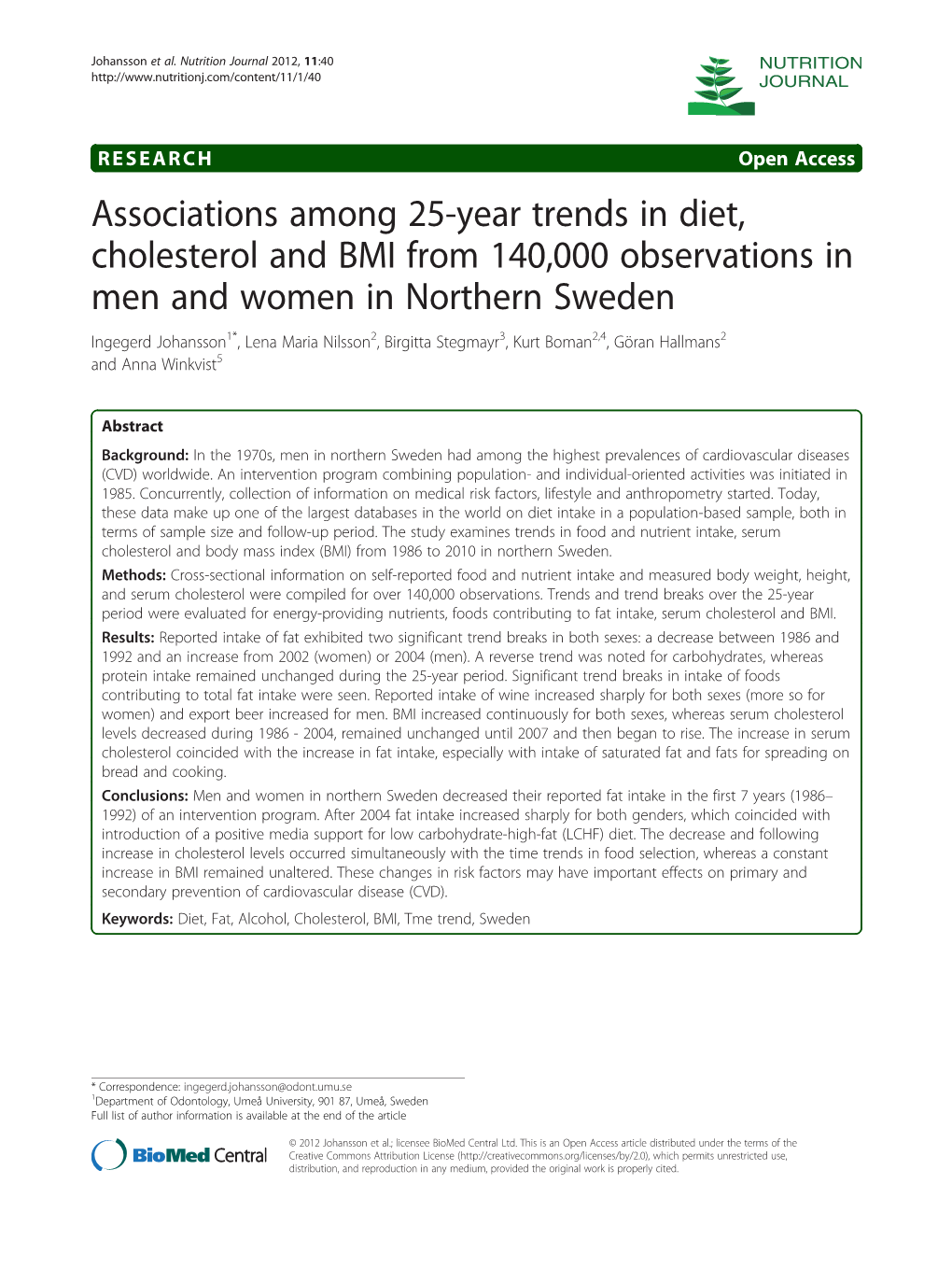 Associations Among 25-Year Trends in Diet