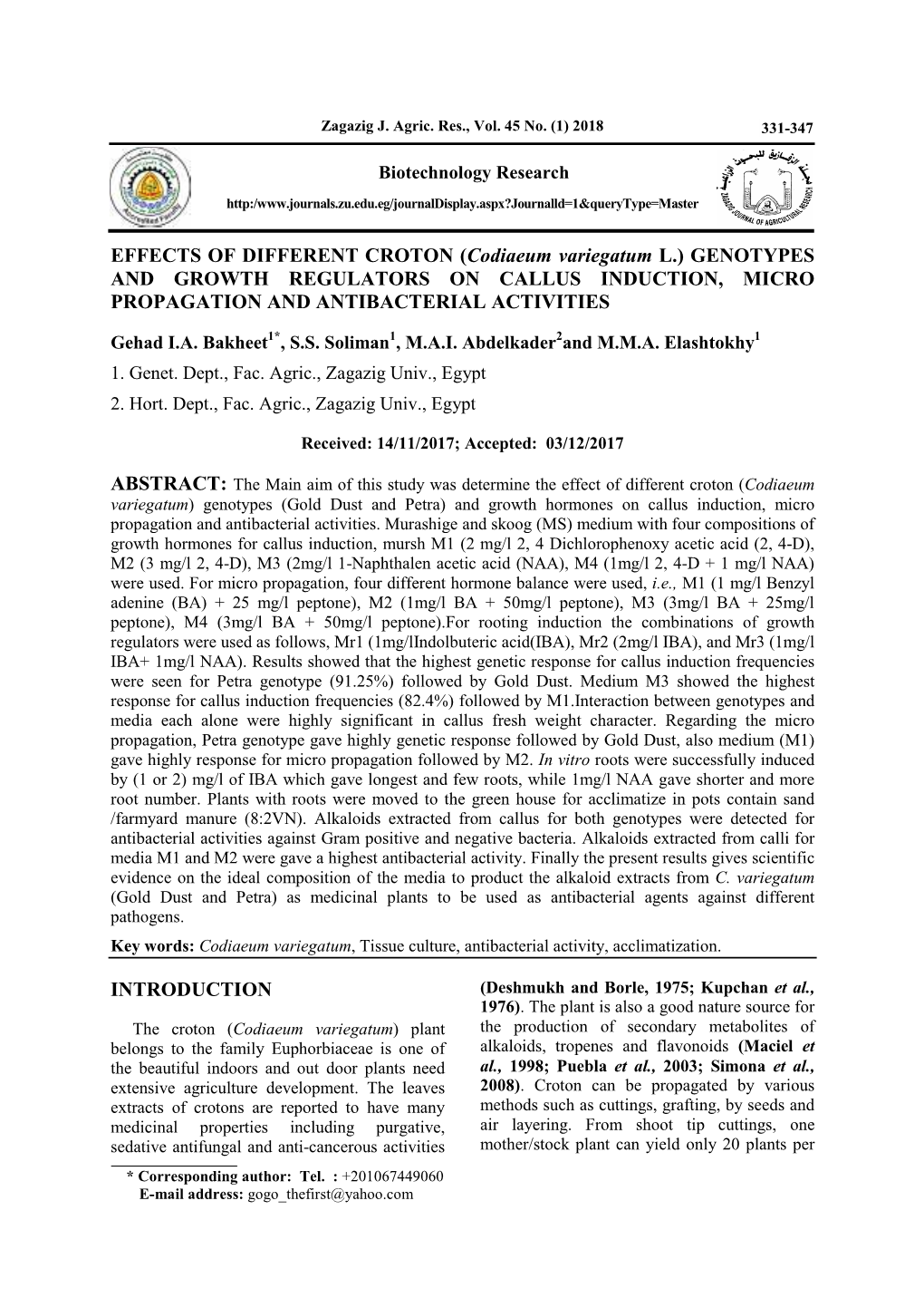 EFFECTS of DIFFERENT CROTON (Codiaeum Variegatum L