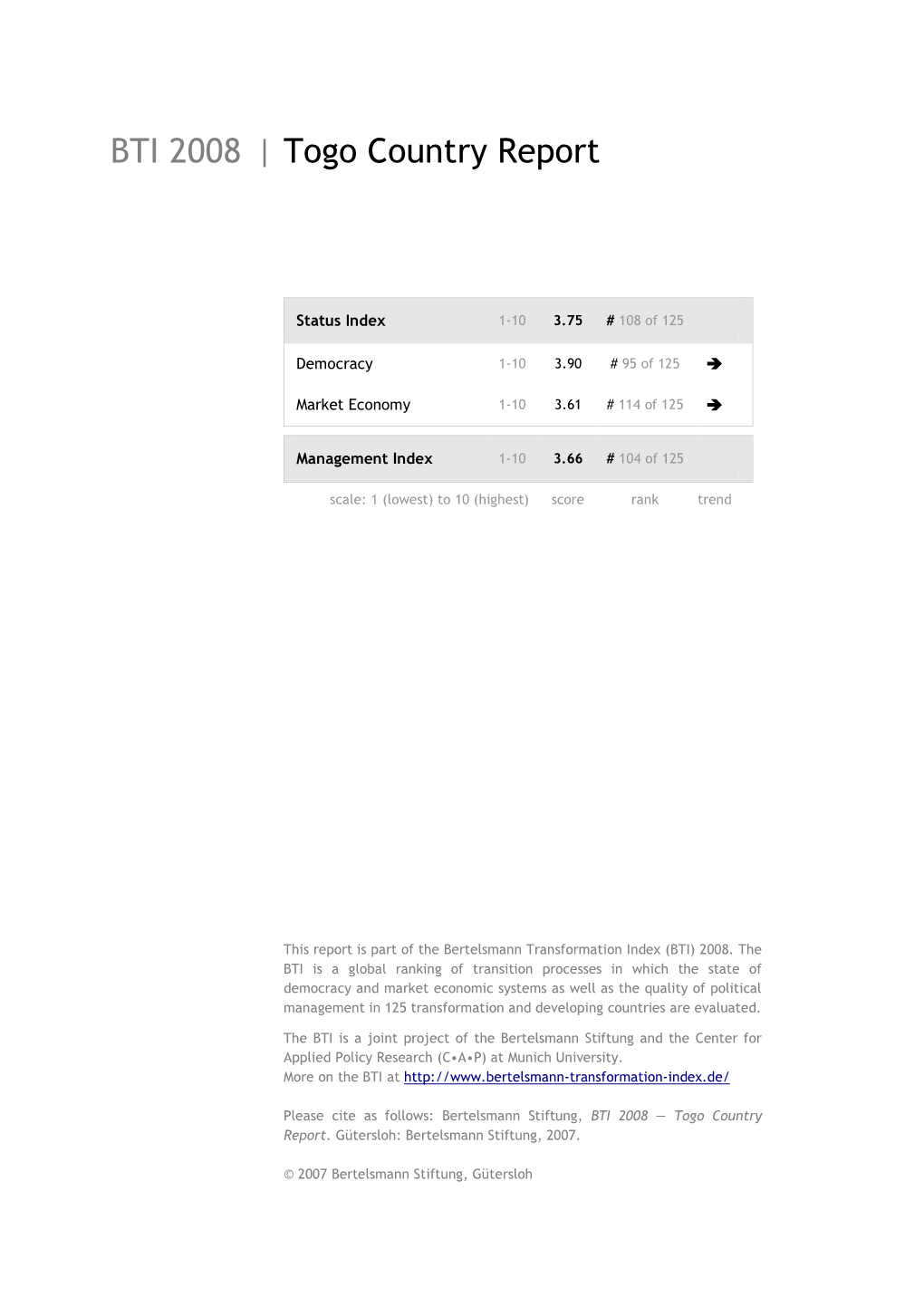 Togo Country Report BTI 2008