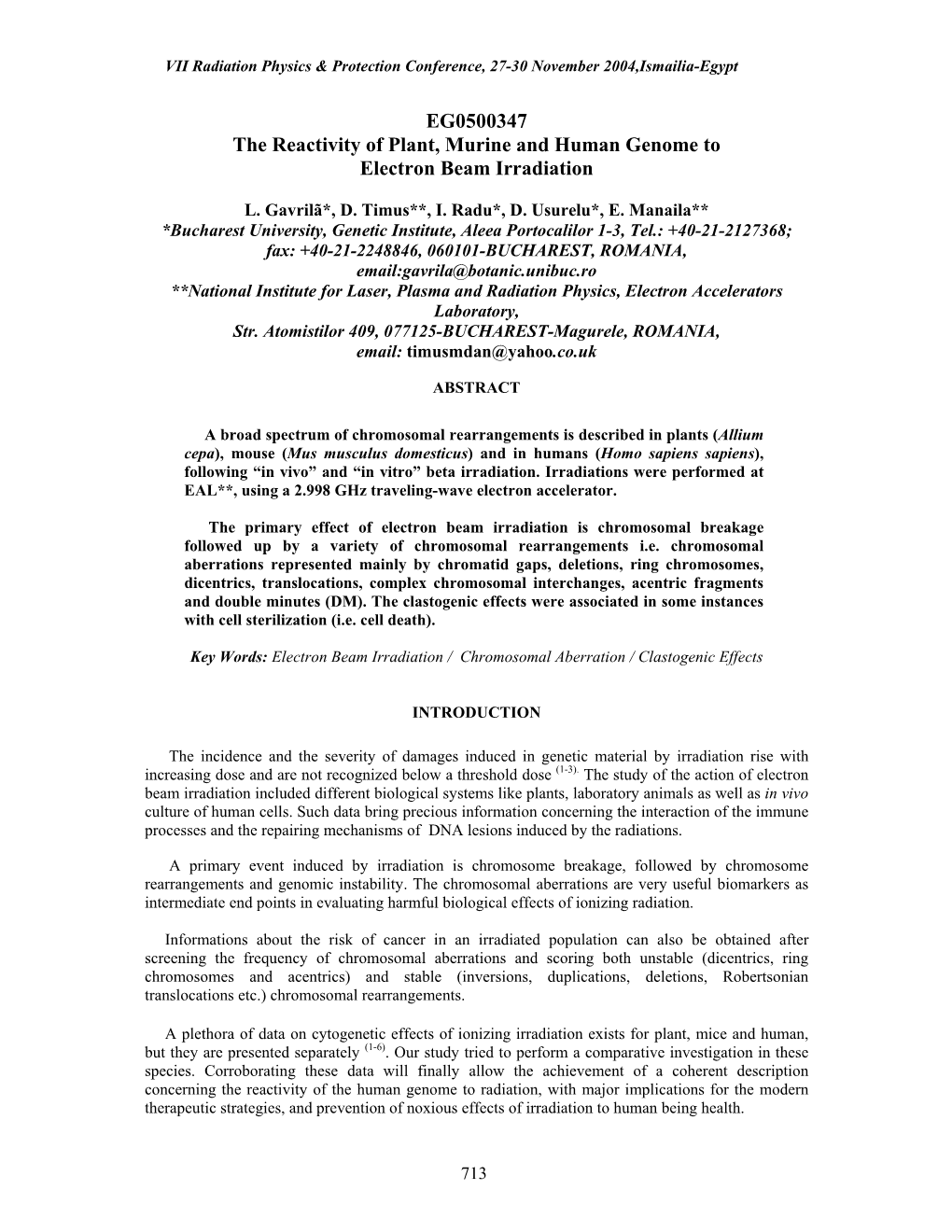 The Reactivity of Plant, Murine and Human Genome to Electron Beam Irradiation