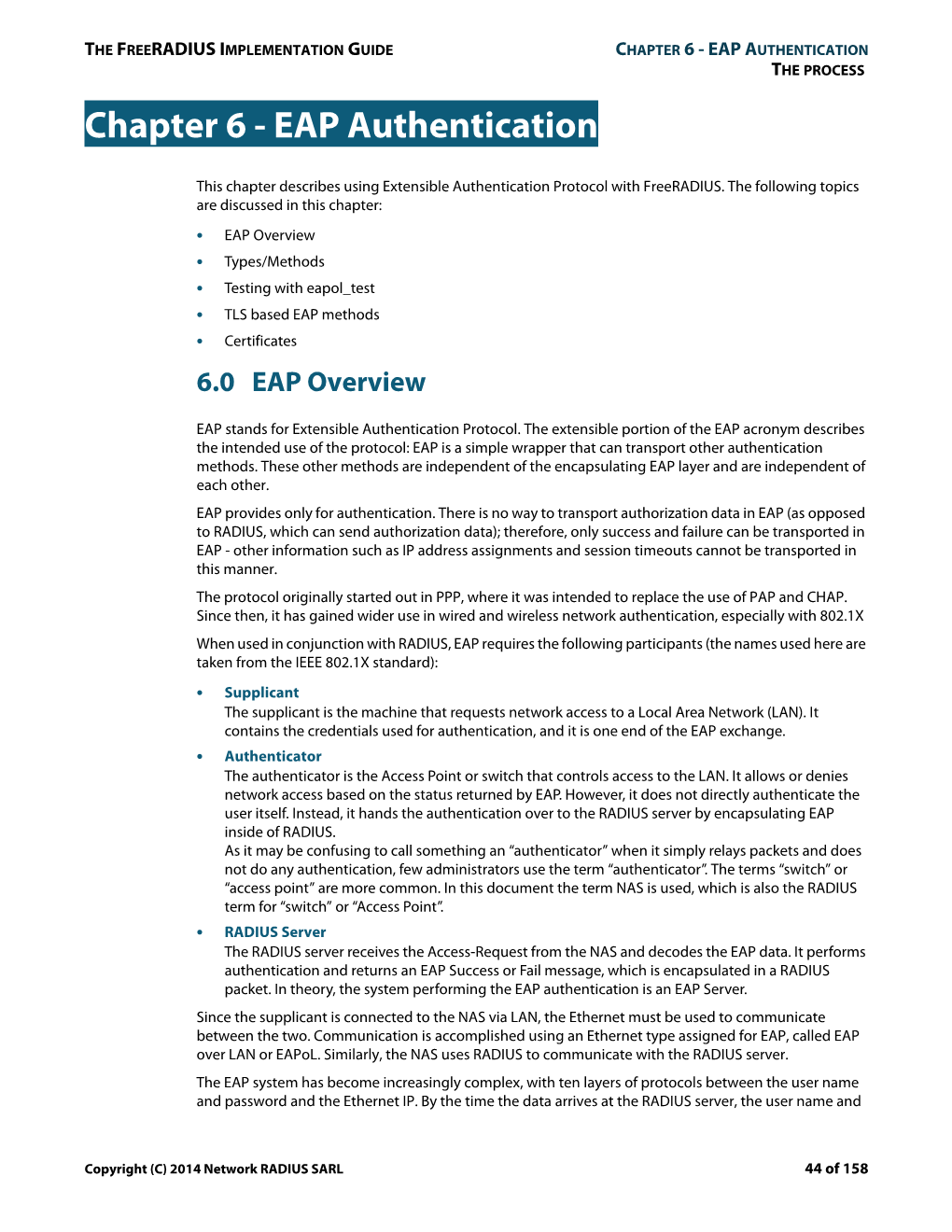 CHAPTER 6 - EAP AUTHENTICATION the PROCESS Chapter 6 - EAP Authentication