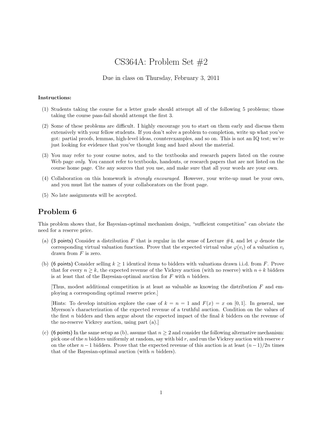 CS364A: Problem Set #2