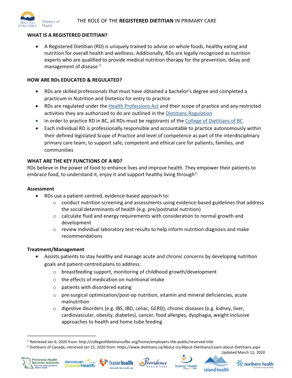 The Role of the Registered Dietitian in Primary Care