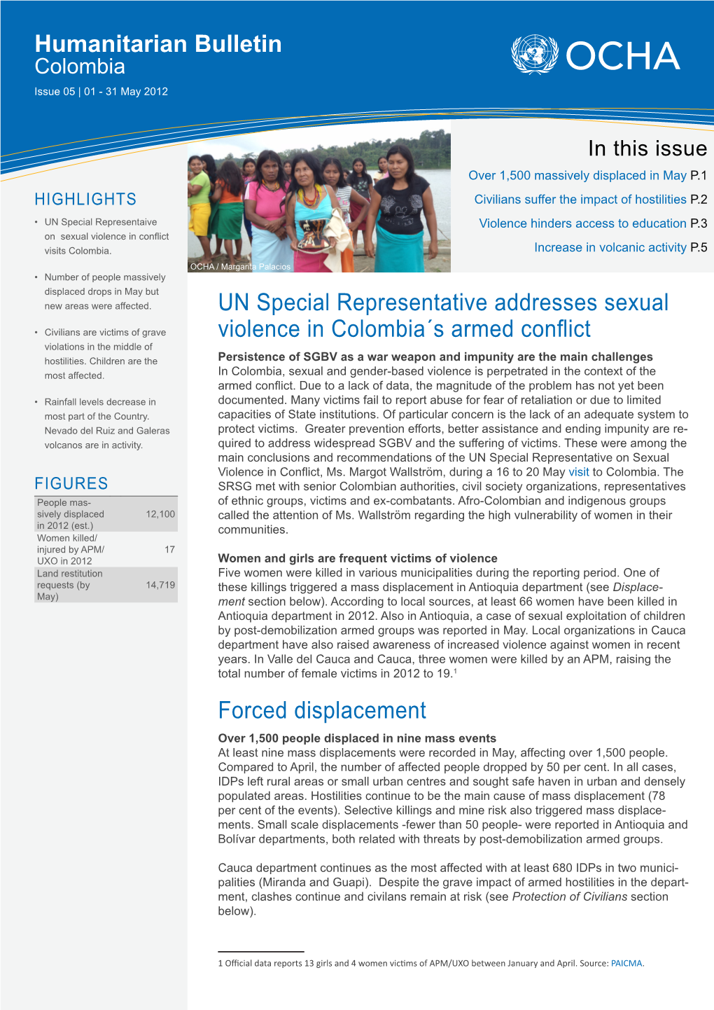 Humanitarian Bulletin Colombia Issue 05 | 01 - 31 May 2012