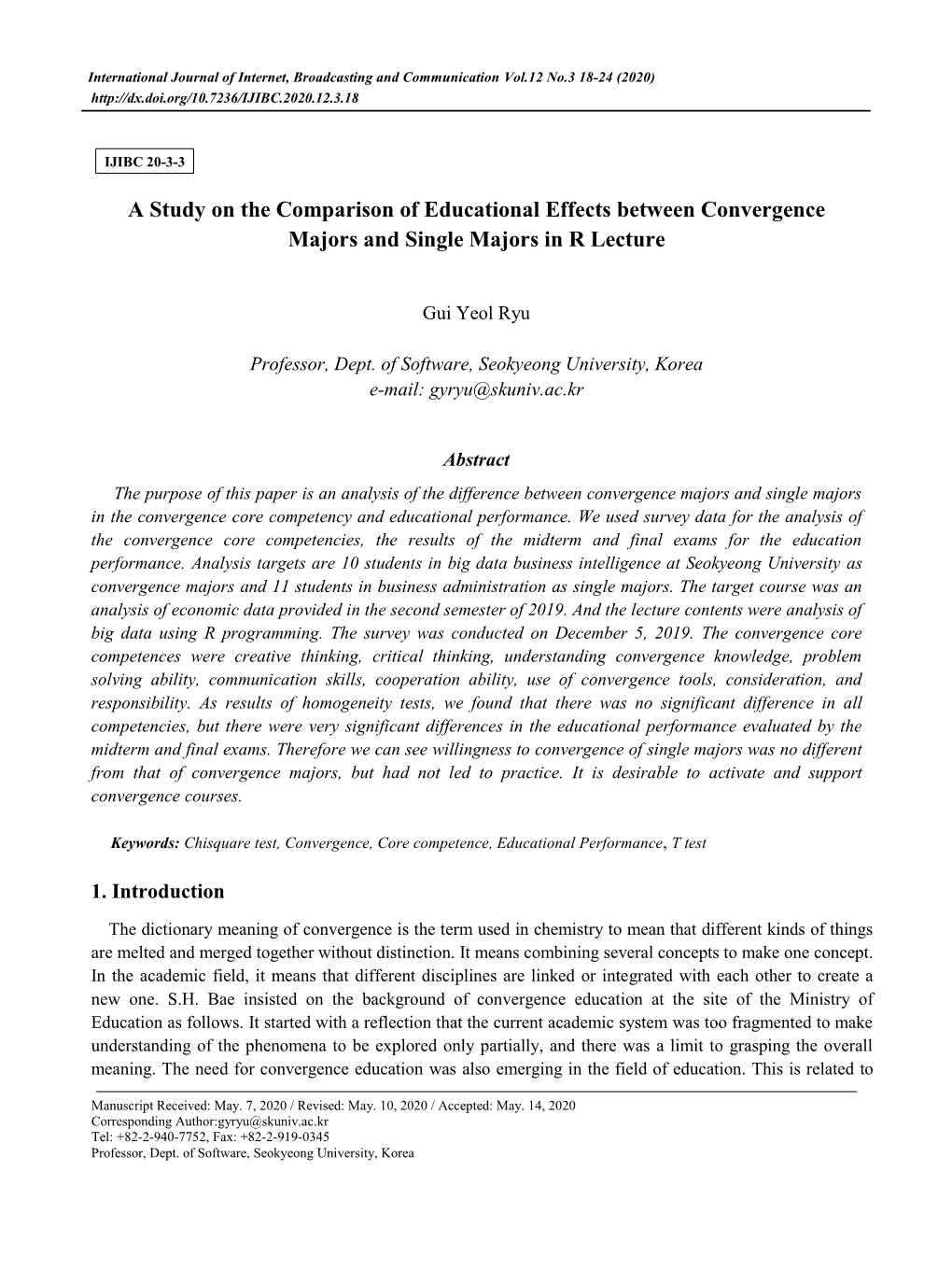 A Study on the Comparison of Educational Effects Between Convergence Majors and Single Majors in R Lecture