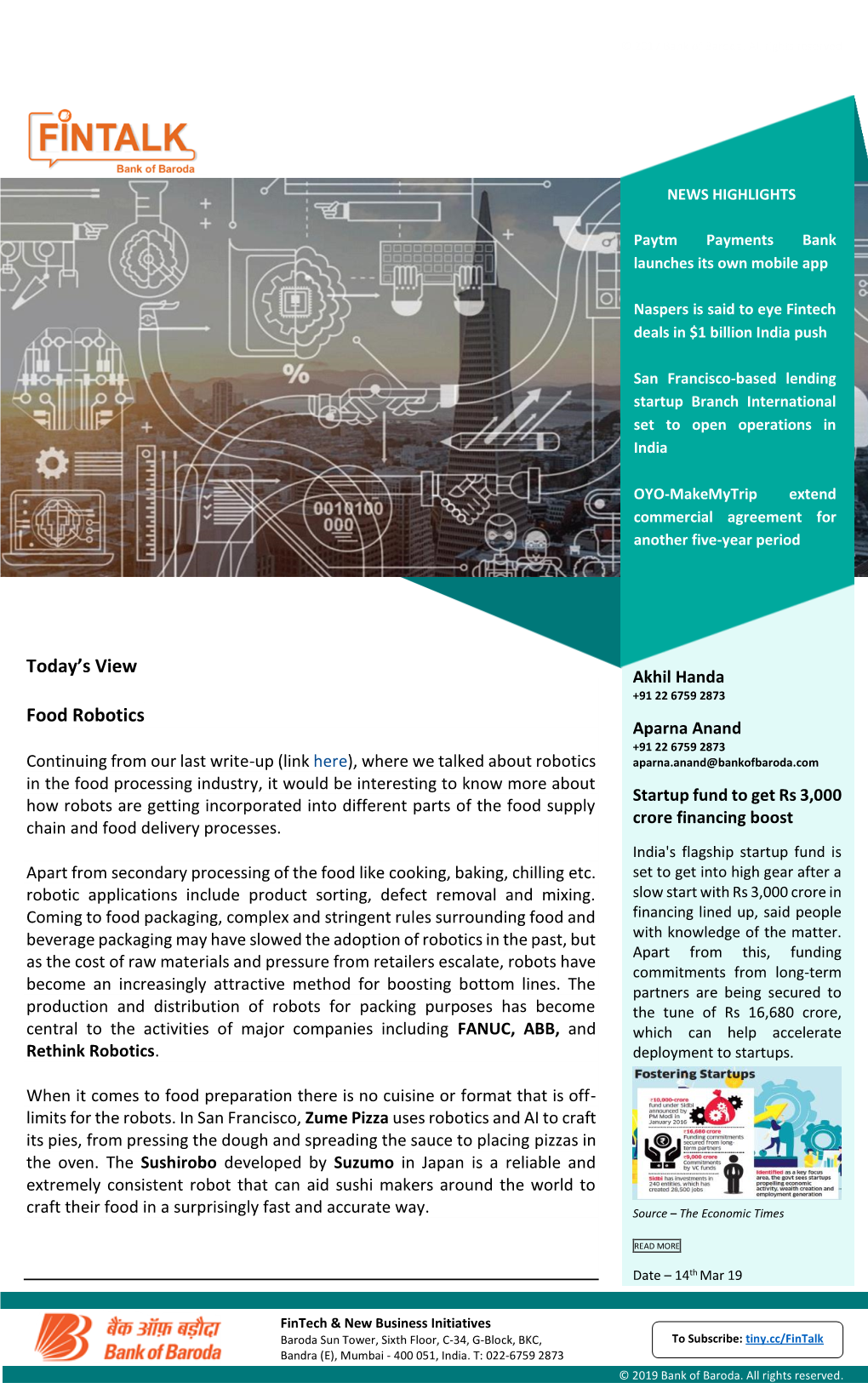 Today's View Food Robotics