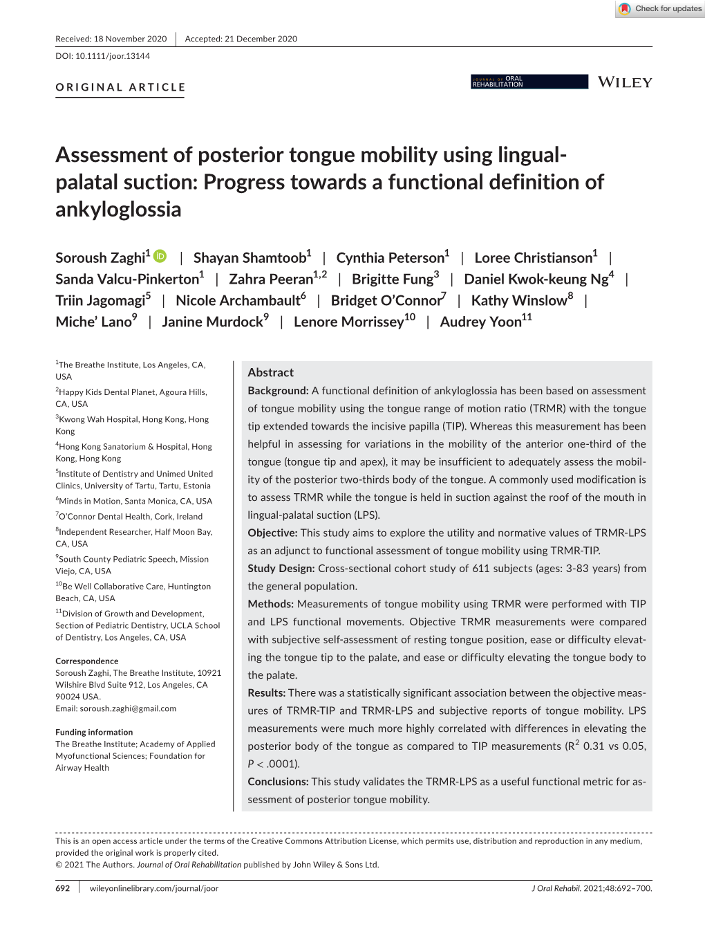 Assessment of Posterior Tongue Mobility Using Lingual‐Palatal Suction