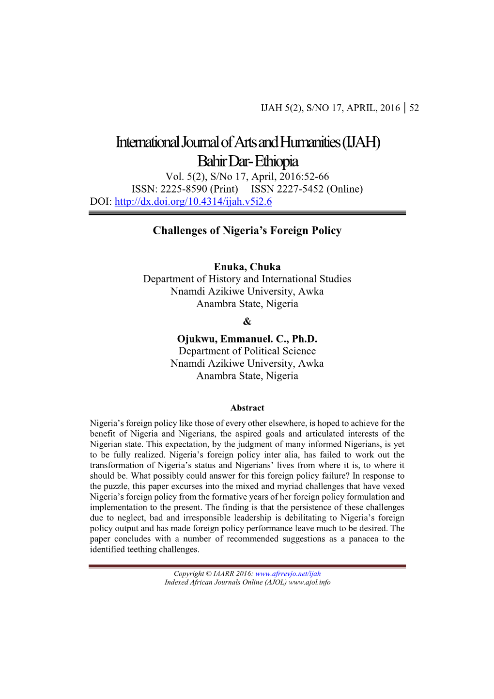 International Journal of Arts and Humanities(IJAH) Bahir Dar- Ethiopia