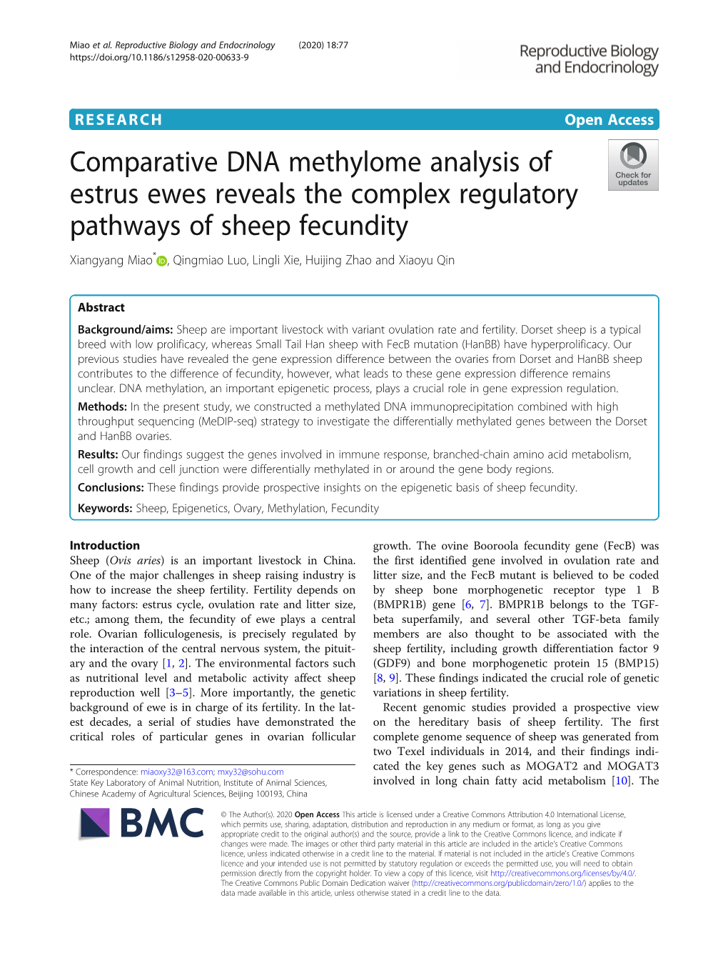 Comparative DNA Methylome Analysis of Estrus Ewes Reveals The