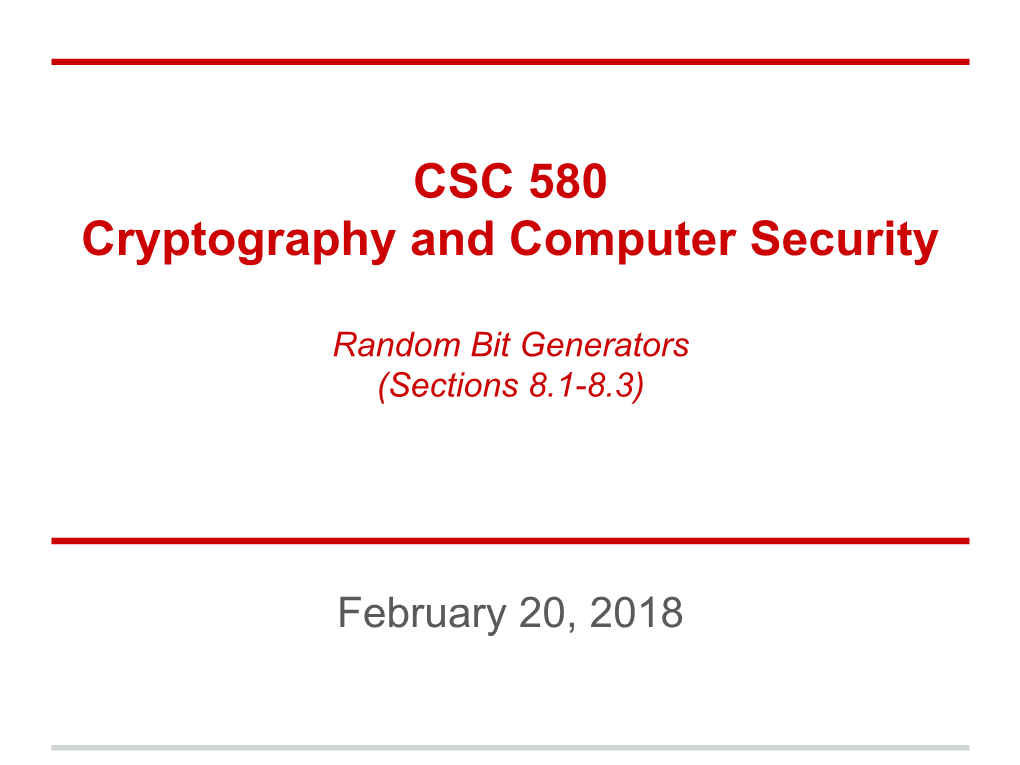 CSC 580 Cryptography and Computer Security