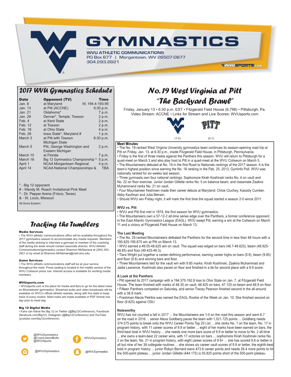 No. 19 West Virginia at Pitt “The Backyard Brawl” N 19W Tvi I I Tpitt