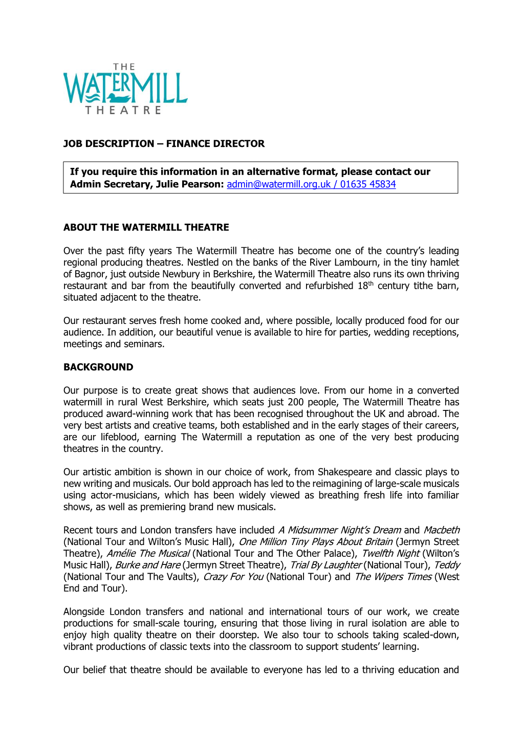 Job Description – Finance Director