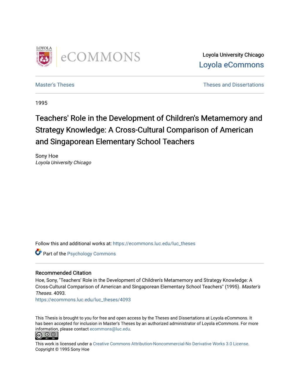 Teachers' Role in the Development of Children's Metamemory and Strategy Knowledge: a Cross-Cultural Comparison of American and Singaporean Elementary School Teachers