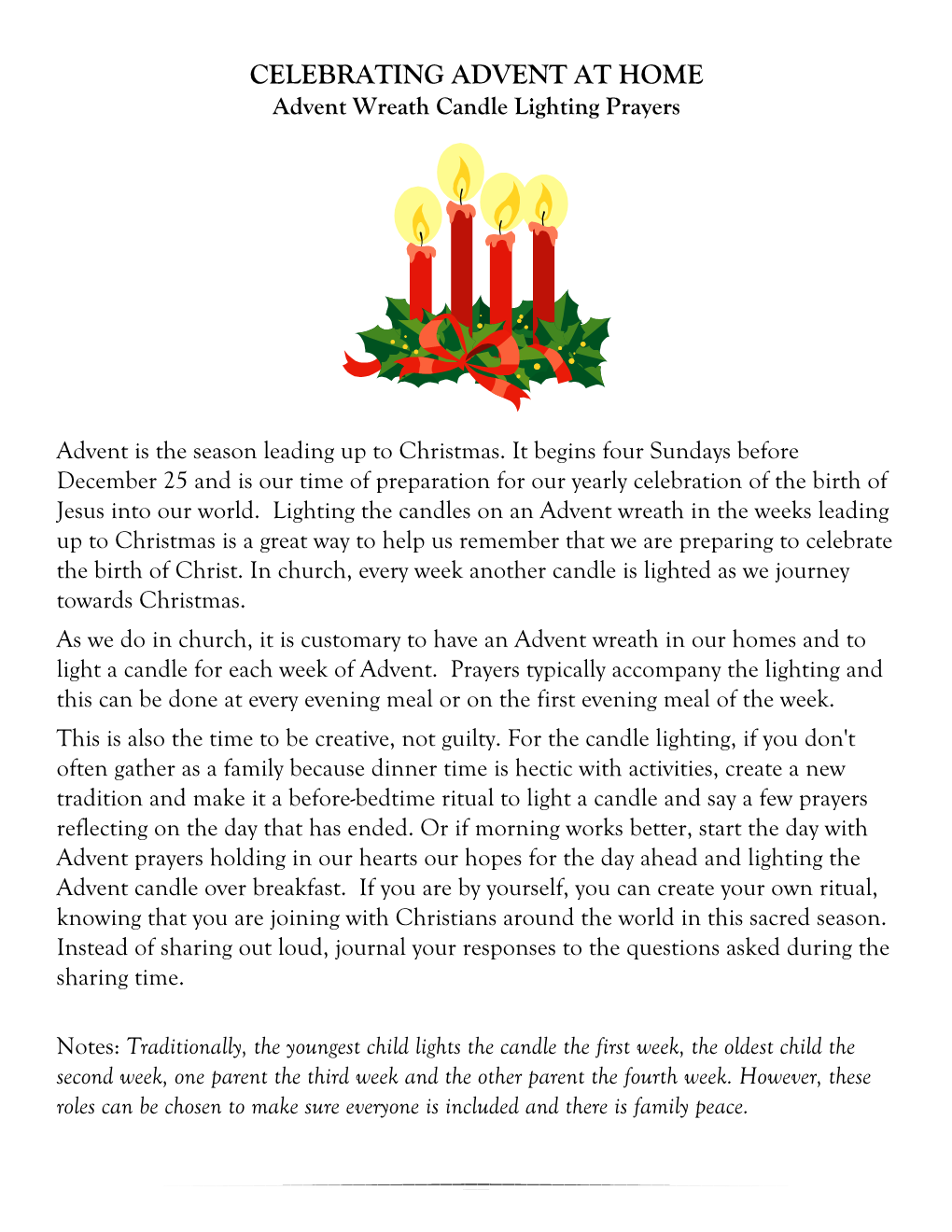 Advent Wreath Candle Lighting Prayers