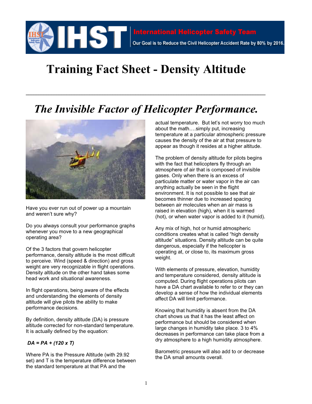 Training Fact Sheet - Density Altitude