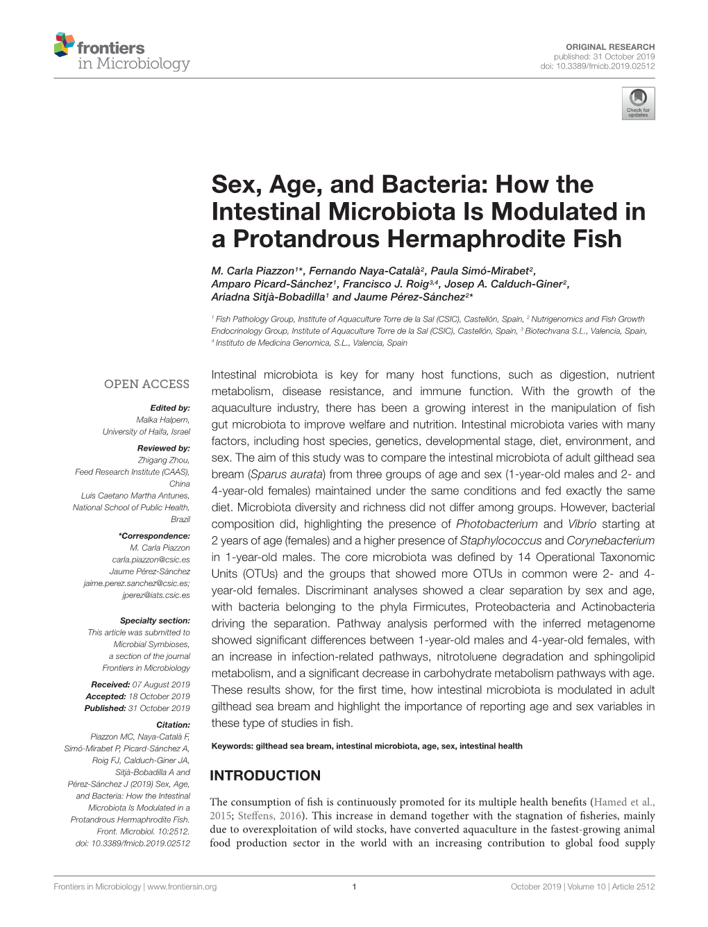 Sex, Age, and Bacteria: How the Intestinal Microbiota Is Modulated in a Protandrous Hermaphrodite Fish